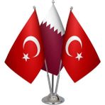 Satürn Design Masaüstü Katar Bayrağı Türk Bayrağı Üçlü Krom Direk Masa Bayrak Seti