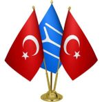 Satürn Design Masaüstü Kayı Boyu Bayrağı Türk Bayrağı Üçlü Pirinç Direk Masa Bayrak Seti