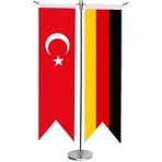 Satürn Design Masaüstü Kırlangıç Almanya + Türk Bayrağı + Krom T Direk Masa Bayrak Seti