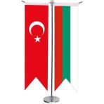 Satürn Design Masaüstü Kırlangıç Bulgaristan + Türk Bayrağı + Krom T Direk Masa Bayrak Seti