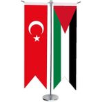 Satürn Design Masaüstü Kırlangıç Filistin + Türk Bayrağı + Krom T Direk Masa Bayrak Seti