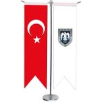 Satürn Design Masaüstü Kırlangıç Hava Kuvvetleri + Türk Bayrağı + Krom T Direk Masa Bayrak Seti