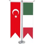 Satürn Design Masaüstü Kırlangıç Macaristan + Türk Bayrağı + Krom T Direk Masa Bayrak Seti