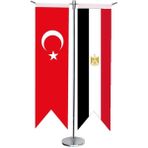 Satürn Design Masaüstü Kırlangıç Mısır + Türk Bayrağı + Krom T Direk Masa Bayrak Seti