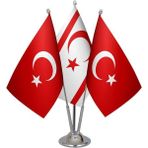 Satürn Design Masaüstü Kktc Bayrağı Türk Bayrağı Üçlü Krom Direk Masa Bayrak Seti