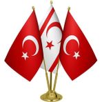 Satürn Design Masaüstü Kktc Bayrağı Türk Bayrağı Üçlü Pirinç Direk Masa Bayrak Seti