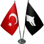 Satürn Design Masaüstü Siyah Göktürk Bayrağı Türk Bayrağı İkili Krom Direk Masa Bayrak Seti