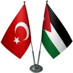 Satürn Design Masaüstü Ürdün Bayrağı Türk Bayrağı İkili Krom Direk Masa Bayrak Seti