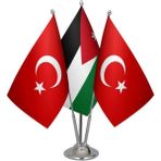 Satürn Design Masaüstü Ürdün Bayrağı Türk Bayrağı Üçlü Krom Direk Masa Bayrak Seti