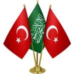 Satürn Design Masaüstü Yeşil Kelimei Tevhid Bayrağı Türk Bayrağı Üçlü Pirinç Direk Masa Bayrak Seti