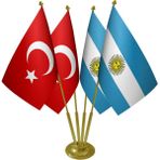 Satürn Masa Üstü Arjantin Bayrağı Türk Bayrağı Dörtlü Pirinç Direk Masa Bayrak Seti