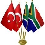 Satürn Masa Üstü Güney Afrika Bayrağı Türk Bayrağı Dörtlü Pirinç Direk Masa Bayrak Seti