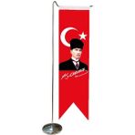 Satürn Masa Üstü Kırlangıç Atatürklü Masa Bayrağı + Krom L Direk Masa Bayrak Seti