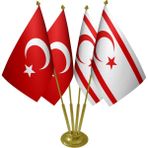 Satürn Masa Üstü Kktc Kuzey Kıbrıs Bayrağı Türk Bayrağı Dörtlü Pirinç Direk Masa Bayrak Seti