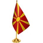 Satürn Masa Üstü Makedonya Bayrağı + Pirinç Direk Masa Bayrak Seti