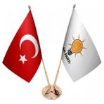 Satürn Masaüstü Ak Parti Bayrağı Türk Bayrağı Ikili Pirinç Direk Masa Bayrak Seti