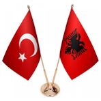 Satürn Masaüstü Arnavutluk Bayrağı Türk Bayrağı Ikili Pirinç Direk Masa Bayrak Seti