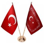Satürn Masaüstü Ayetli Osmanlı Bayrağı Türk Bayrağı Ikili Pirinç Direk Masa Bayrak Seti