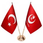 Satürn Masaüstü Büyük Birlik Partisi Bayrağı Türk Bayrağı Ikili Pirinç Direk Masa Bayrak Seti