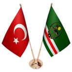 Satürn Masaüstü Çeçenistan Içkerya Bayrağı Türk Bayrağı Ikili Pirinç Direk Masa Bayrak Seti