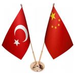 Satürn Masaüstü Çin Bayrağı Türk Bayrağı Ikili Pirinç Direk Masa Bayrak Seti