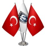 Satürn Masaüstü Hava Kuvvetleri Bayrağı Türk Bayrağı Üçlü Krom Direk Masa Bayrak Seti