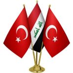Satürn Masaüstü Irak Bayrağı Türk Bayrağı Üçlü Pirinç Direk Masa Bayrak Seti