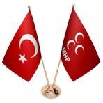 Satürn Masaüstü Mhp Bayrağı Türk Bayrağı Ikili Pirinç Direk Masa Bayrak Seti