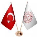 Satürn Masaüstü Milli Eğitim Bakanlığı Bayrağı Türk Bayrağı Ikili Pirinç Direk Masa Bayrak Seti