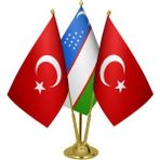 Satürn Masaüstü Özbekistan Bayrağı Türk Bayrağı Üçlü Pirinç Direk Masa Bayrak Seti