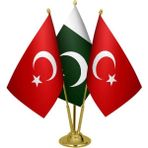 Satürn Masaüstü Pakistan Bayrağı Türk Bayrağı Üçlü Pirinç Direk Masa Bayrak Seti