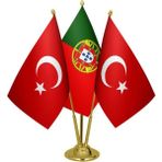 Satürn Masaüstü Portekiz Bayrağı Türk Bayrağı Üçlü Pirinç Direk Masa Bayrak Seti