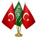 Satürn Masaüstü Suudi Arabistan Bayrağı Türk Bayrağı Üçlü Pirinç Direk Masa Bayrak Seti