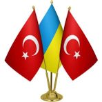 Satürn Masaüstü Ukrayna Bayrağı Türk Bayrağı Üçlü Pirinç Direk Masa Bayrak Seti