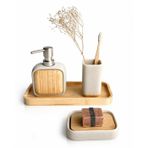 Sau Modern Banyo Seti, 3 Parça, Ahşap ve Seramik, Sıvı Sabunluk, Katı Sabunluk, Diş Fırçalık, Beyaz
