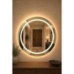 SAUBER'S Vialux Dokunmatik Ledli (Kademeli) Gün Işığı Kumlamalı Oval Ayna 58cm Banyo Aynası, Duvar Aynası, Konsol Aynası, Makyaj Aynası