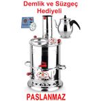 Saule Tek Musluklu Odunlu Kömürlü Çay Semaveri Odunlu Kömürlü Semaver - 5 Litre - Demlik 1 Litre