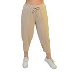 SAUNA SUIT ince Yazlik Yüksek Bel Rahat Pamuklu Slouchy Pantolon (BEJ, S-M)
