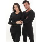 Sauna Suit Termal Içlik Şardonlu , Bay Bayan Uzun Kollu Alt Üst Takım - Siyah - S - M