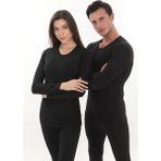Sauna Suit Termal Içlik Şardonlu Unisex , Bay Bayan Uzun Kollu Alt Üst Takım - Siyah - 2XL - 3XL