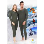 SAUNA SUIT Unisex Kışlık Sıcak Tutan Termal Içlik Alt Üst Takım , Pamuklu Haki Rengi Termal Takım