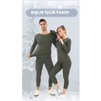 SAUNA SUIT Unisex Kışlık Sıcak Tutan Termal Içlik Alt Üst Takım , Pamuklu HAKİ Termal Takım