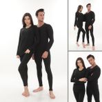 Sauna Suit Uzun Kollu Termal Içlik Takım Bay Bayan Unisex Atlet Tayt Şardonlu Pamuklu Kışlık Tayt - Siyah - 2XL - 3XL
