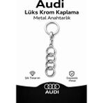 SAVEK Yüksek Kaliteli Audi Logolu Lüks Krom Kaplama Oto Anahtarlık Şık Hediyelik Araç Aksesuar - Parlak Metalik