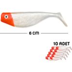 Savex Silikon Balık Yem - DFT - 6cm - Kırmızı/Beyaz (141-3017) - 10'lu Paket - Çok Renkli - 6 Cm