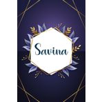 Savina: Taccuino personalizzato con il nome Savina | Regalo di compleanno per moglie, mamma, sorella, figlia ... | Foglie blu | 110 pagine a righe, Piccolo formato 6x9 pollici (15,24 x 22,86 cm)