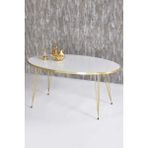 Savita Home Altın Tel Orta Sehpa Elips - 90X50X43 cm - Beyaz