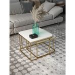 Savita Home Damla Ikili Orta Sehpa - 50 cm - Beyaz-Altın