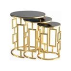 Savita Home Versace Zigon Bronz Cam Modern Tasarım Şık Dayanıklı Salon Mobilyası Fonksiyonel Zigon Sehpa Seti