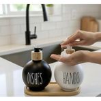 Savor Home Lüks 2'li Cam Sabunluk Seti, Bambu Stand ile, 450 ml Pompalı Şişe, Mutfak ve Banyo için Dekoratif Sıvı Sabunluk ve Losyonluk, Modern Tasarım, 3 Parça